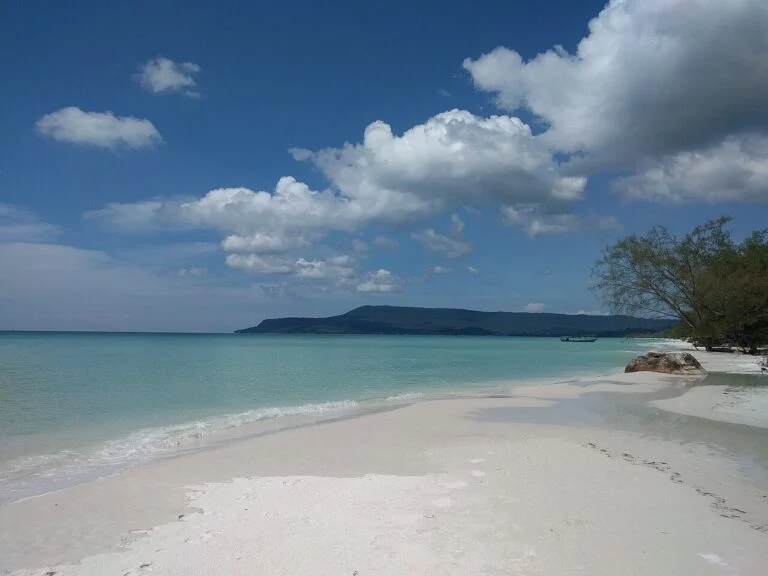 White sand and turquoise sea at Long Beach on Koh Rong, Cambodia