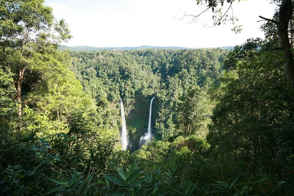 Tad Fane waterfalls in a forested gorge on the Bolaven Plateau, southern Laos