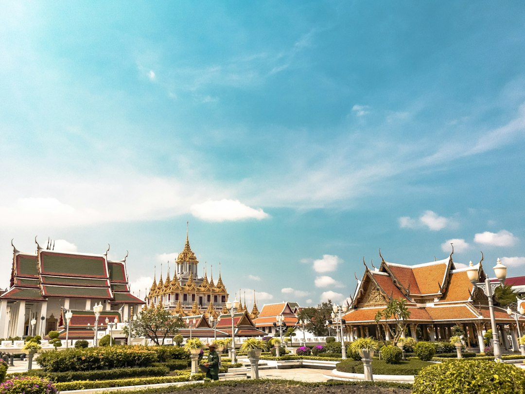 Temple buildings with orange roofs in Bangkok