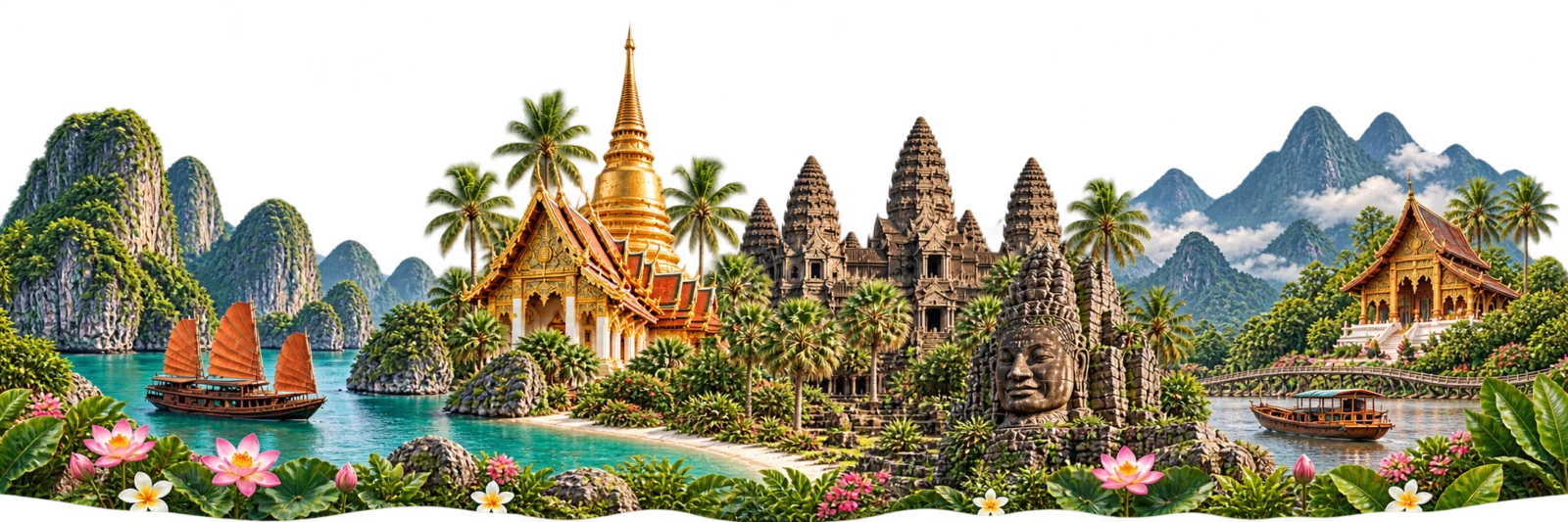 Temples and tropical landscapes of Southeast Asia
