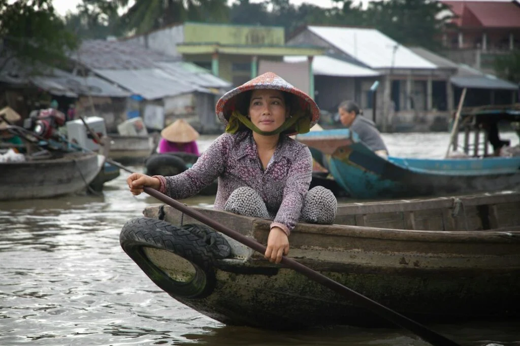 River and city scenery in Can Tho in the Mekong Delta