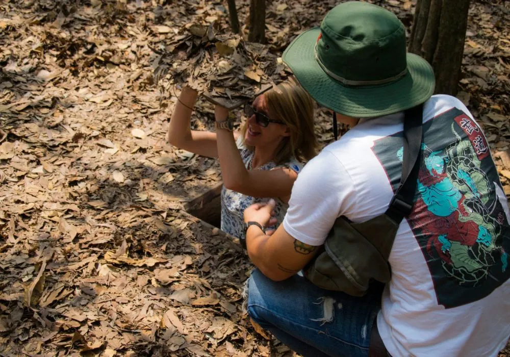 Cu Chi’s tunnel exhibits provide historical context.