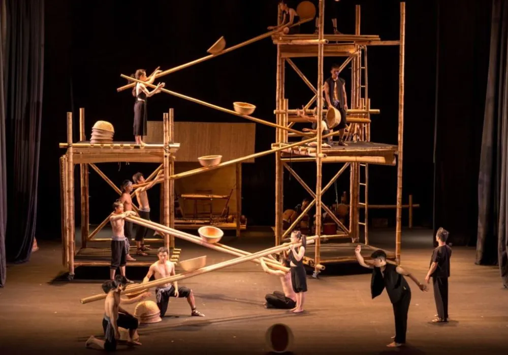 The A O Show combines acrobatics, bamboo props and live music.