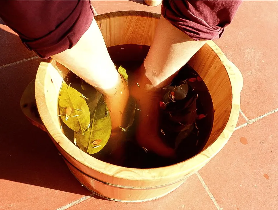 A traditional herbal foot bath in Ba Vi