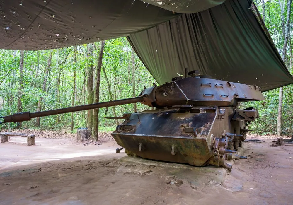 A wartime tank displayed at Cu Chi